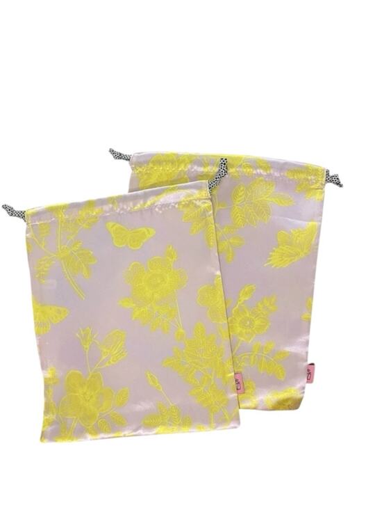 other Handbags - NEW Set of 2 Pink & Yellow Lace Satin Bags. Measurements in photos.